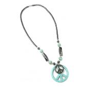 Hematite and Turquoise Peace Sign Necklace Pendant Chain Choker Necklace